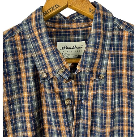 Vintage 90s Plaid Button Down Shirt, Eddie Bauer, Cotton Oxford, XXL, Earth Tone - Picture 3 of 8